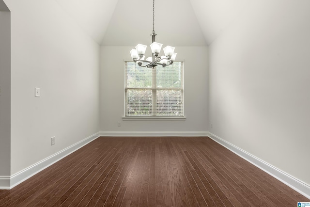 5381 Park Side Cir, Hoover, AL 35244 - unfurnished dining area featuring a chandelier, dark wood-style floors, and vaulted ceiling