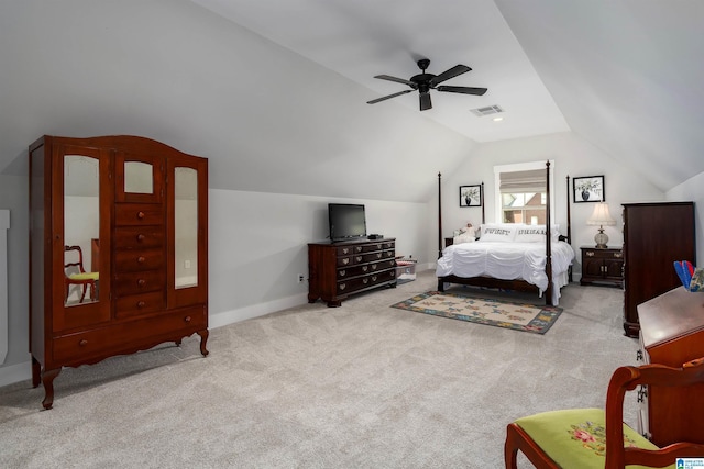 715 W Cassie Dr, Pell City, AL 35128 - bedroom with lofted ceiling, carpet floors, and a ceiling fan
