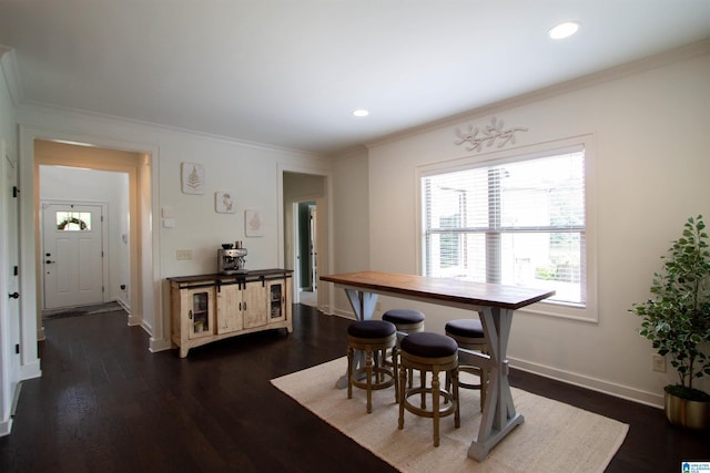 5250 Kate Cv, Trussville, AL 35173 - dining space featuring ornamental molding, dark wood-style flooring, and recessed lighting