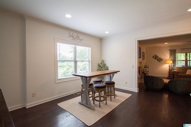 5250 Kate Cv, Trussville, AL 35173 - dining space featuring ornamental molding, recessed lighting, and dark wood-style flooring