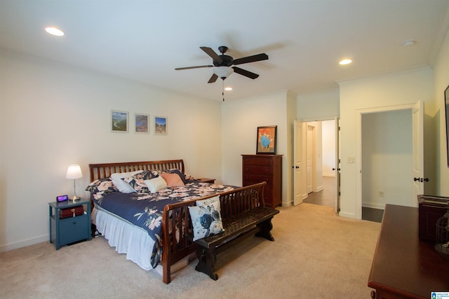 5250 Kate Cv, Trussville, AL 35173 - bedroom featuring light colored carpet, recessed lighting, ornamental molding, and a ceiling fan