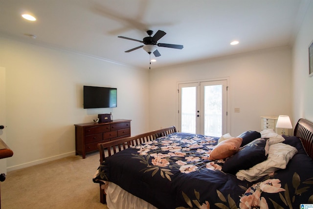 5250 Kate Cv, Trussville, AL 35173 - bedroom with access to outside, light colored carpet, french doors, recessed lighting, and a ceiling fan