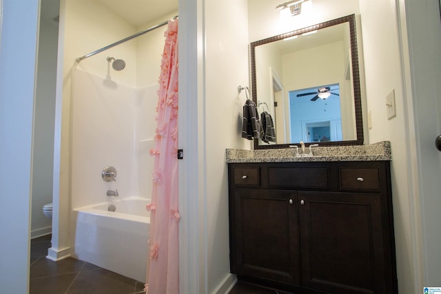 5250 Kate Cv, Trussville, AL 35173 - full bathroom with tile patterned floors, vanity, shower / bath combination with curtain, and a ceiling fan