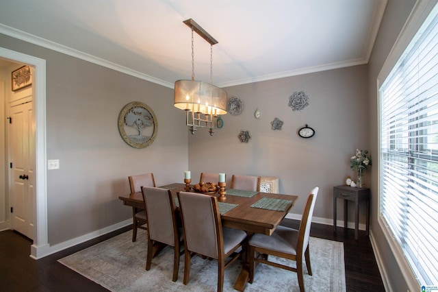 5250 Kate Cv, Trussville, AL 35173 - dining room with dark wood-style flooring, ornamental molding, and a chandelier