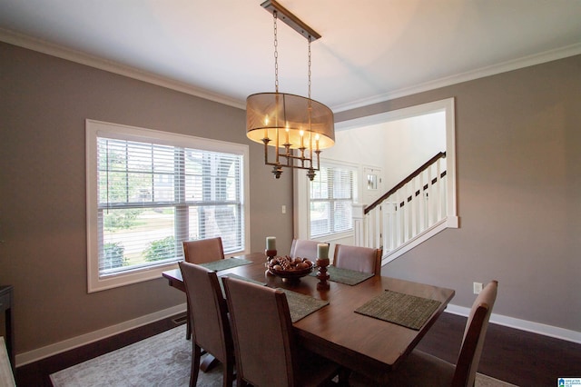 5250 Kate Cv, Trussville, AL 35173 - dining space featuring wood finished floors, plenty of natural light, ornamental molding, and stairs