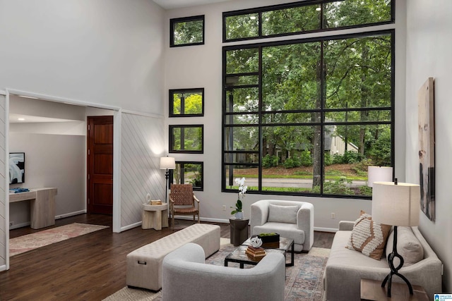3709 Dover Dr, Mountain Brook, AL 35223 - living room featuring healthy amount of natural light, wood finished floors, and a high ceiling