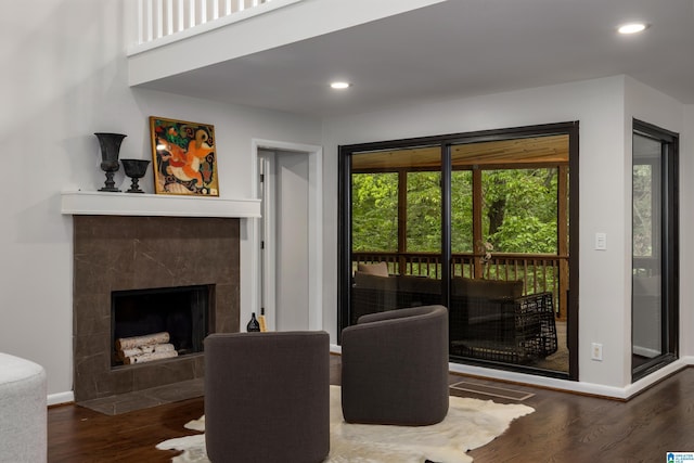 3709 Dover Dr, Mountain Brook, AL 35223 - living area featuring wood finished floors, recessed lighting, and a fireplace