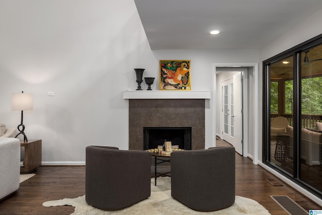 3709 Dover Dr, Mountain Brook, AL 35223 - living room with wood finished floors, a fireplace, and recessed lighting