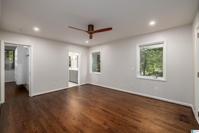 3709 Dover Dr, Mountain Brook, AL 35223 - empty room with ceiling fan, plenty of natural light, recessed lighting, and dark wood-style floors