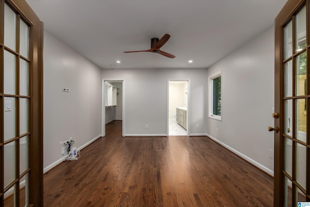 3709 Dover Dr, Mountain Brook, AL 35223 - empty room featuring wood finished floors, ceiling fan, recessed lighting, and french doors