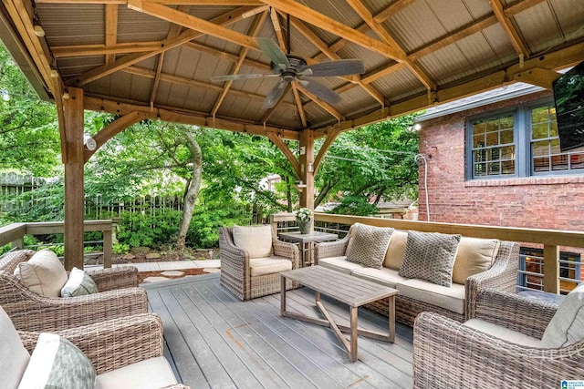 3443 Cliff Rd S, Birmingham, AL 35205 - wooden terrace featuring an outdoor hangout area, a ceiling fan, and a gazebo