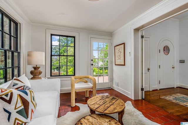 3443 Cliff Rd S, Birmingham, AL 35205 - sitting room featuring crown molding and brick floors