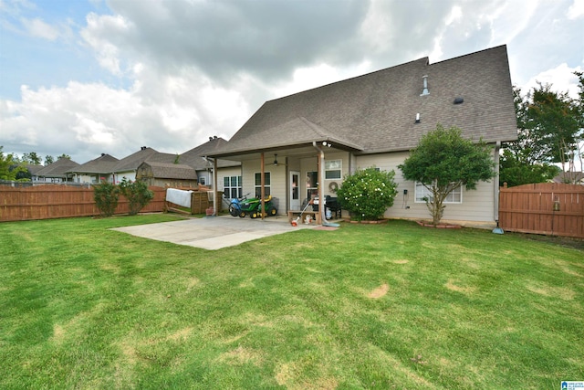 401 Waterford Highlands Way, Calera, AL 35040 - rear view of property featuring a patio area, a fenced backyard, roof with shingles, and ceiling fan