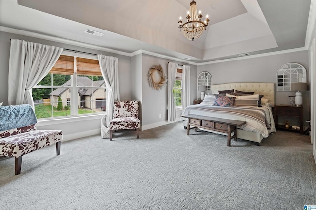 1221 Grants Way, Irondale, AL 35210 - bedroom featuring a chandelier, carpet, multiple windows, and a raised ceiling