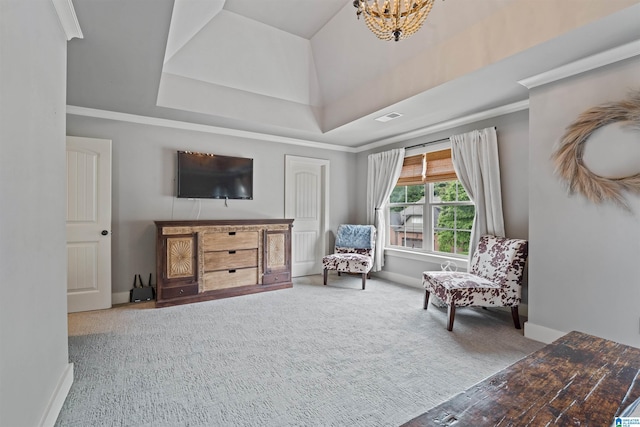 1221 Grants Way, Irondale, AL 35210 - sitting room with carpet floors, crown molding, and a chandelier