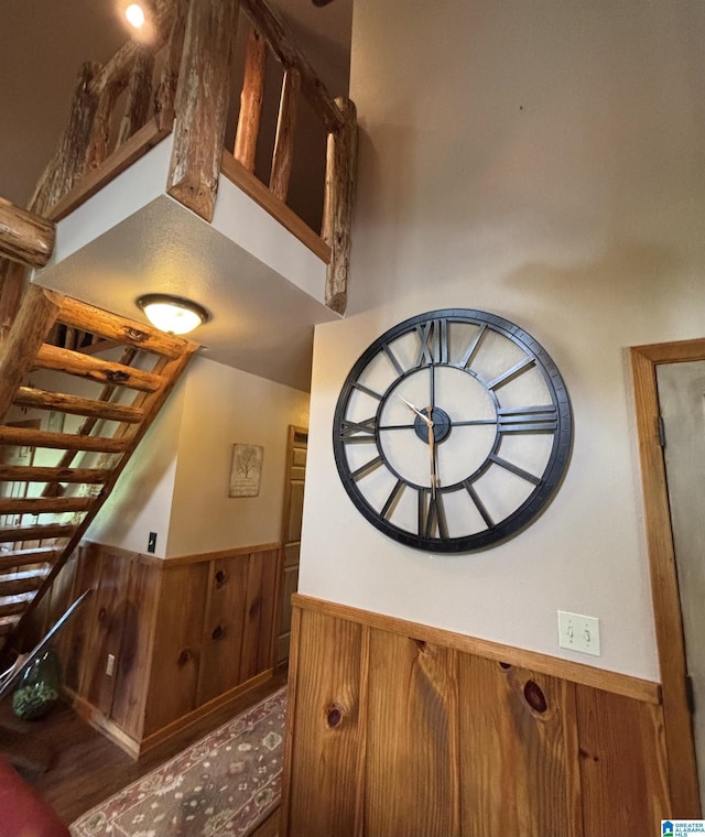 26718 Bridge Ln, Andalusia, AL 36421 - stairway with wainscoting and wood finished floors