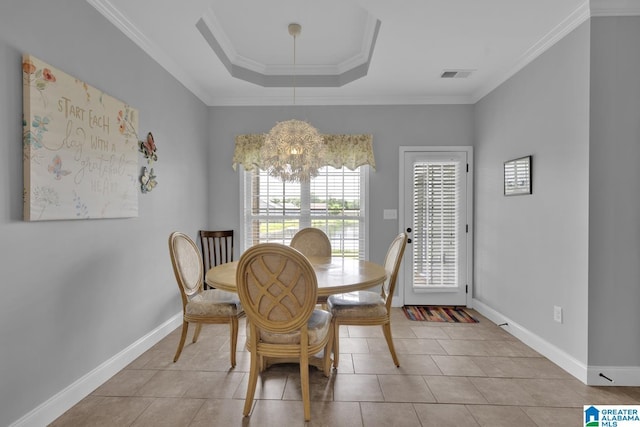 2007 Discovery Dr, Montevallo, AL 35115 - dining area with crown molding, light tile patterned flooring, and a tray ceiling