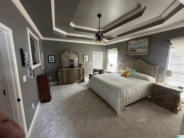 2007 Discovery Dr, Montevallo, AL 35115 - carpeted bedroom with a tray ceiling, ornamental molding, and ceiling fan