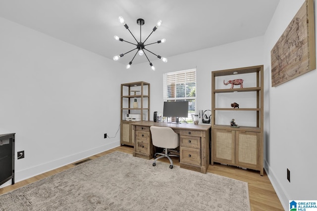 6400 Glenview Cir, Gardendale, AL 35071 - office space with a chandelier and light wood-style flooring