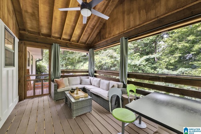 6400 Glenview Cir, Gardendale, AL 35071 - sunroom / solarium featuring vaulted ceiling, a ceiling fan, healthy amount of natural light, and outdoor lounge area
