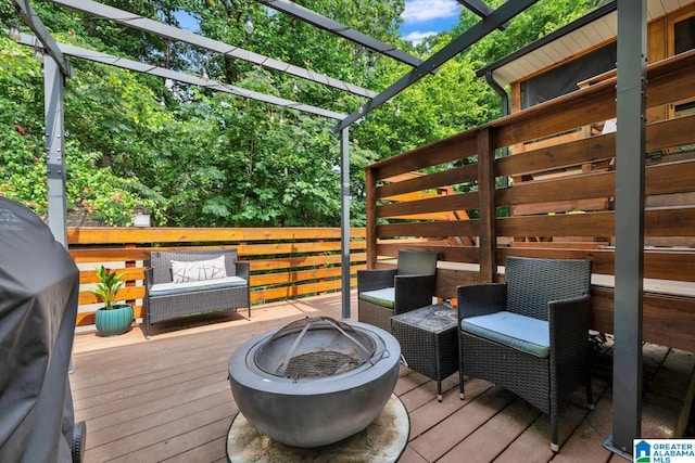 6400 Glenview Cir, Gardendale, AL 35071 - wooden deck with an outdoor fire pit and a grill