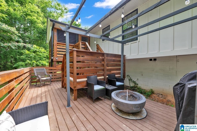 6400 Glenview Cir, Gardendale, AL 35071 - wooden deck featuring an outdoor fire pit, stairway, and a grill