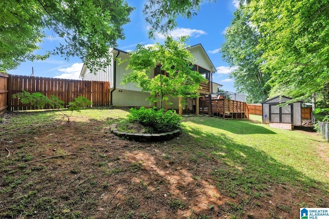 6400 Glenview Cir, Gardendale, AL 35071 - fenced backyard featuring a shed, a deck, and stairs