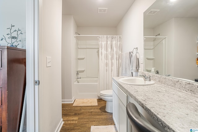 8681 Mohring Pl, Leeds, AL 35094 - full bathroom featuring shower / bathtub combination with curtain, vanity, and wood finished floors