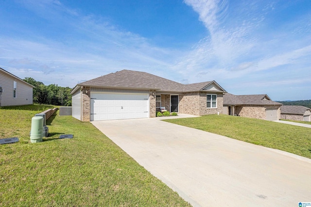 8681 Mohring Pl, Leeds, AL 35094 - view of front facade featuring brick siding, concrete driveway, a front yard, a garage, and a shingled roof