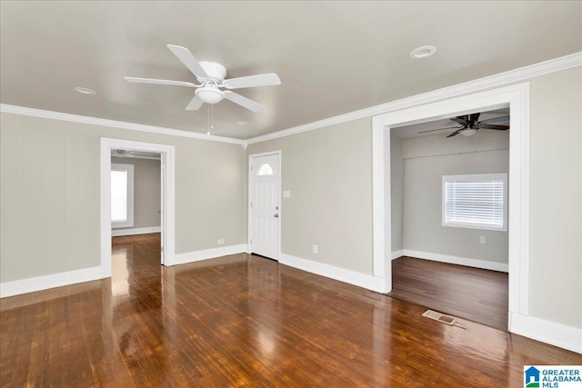 1125 SW 15th St, Birmingham, AL 35211 - empty room with a ceiling fan, wood finished floors, and crown molding