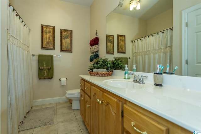 8587 Hayes Rd, Helena, AL 35022 - full bath featuring vanity, tile patterned floors, a ceiling fan, and curtained shower