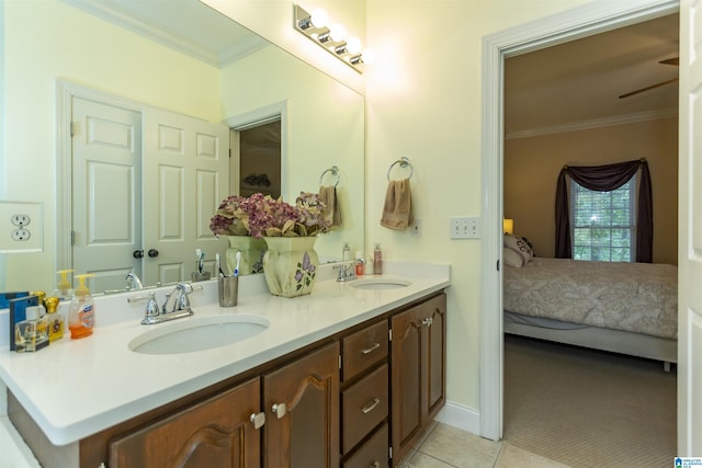 8587 Hayes Rd, Helena, AL 35022 - bathroom featuring ornamental molding, ensuite bath, double vanity, and tile patterned flooring