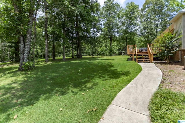 8587 Hayes Rd, Helena, AL 35022 - view of grassy yard featuring a wooden deck and stairway