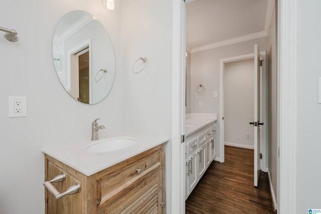 1906 Paulette Dr, Hoover, AL 35226 - bathroom with vanity, wood finished floors, and ornamental molding
