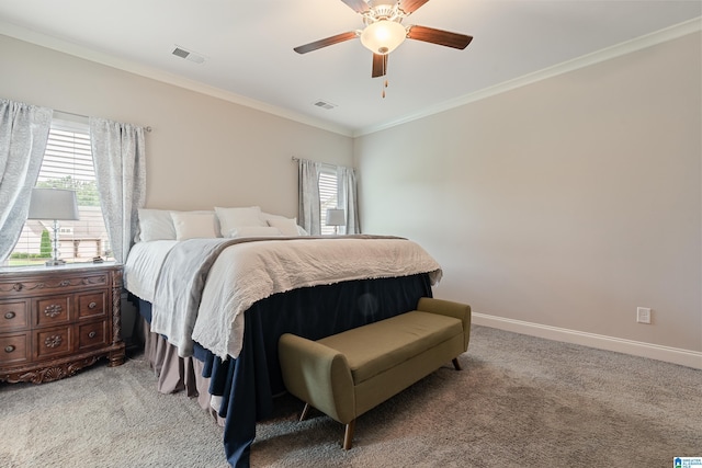 4486 Old Cahaba Pkwy, Helena, AL 35080 - carpeted bedroom featuring multiple windows, ornamental molding, and a ceiling fan