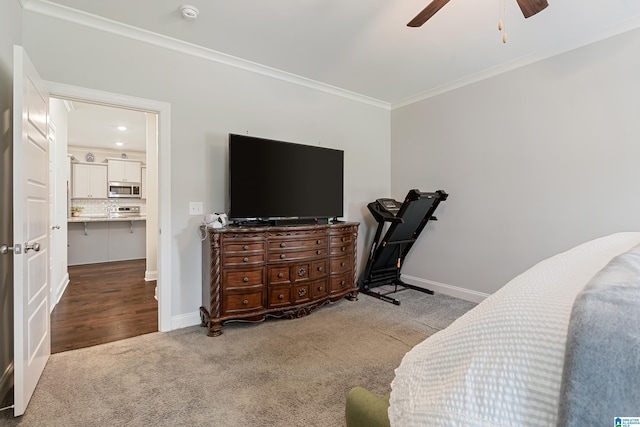 4486 Old Cahaba Pkwy, Helena, AL 35080 - carpeted bedroom with ornamental molding, ceiling fan, and recessed lighting