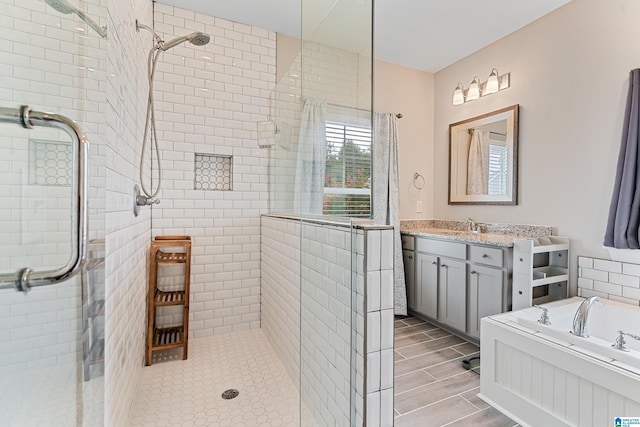 4486 Old Cahaba Pkwy, Helena, AL 35080 - full bathroom featuring a shower stall, vanity, and a bath