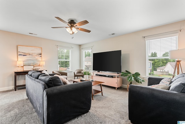 4486 Old Cahaba Pkwy, Helena, AL 35080 - living room featuring light colored carpet and ceiling fan