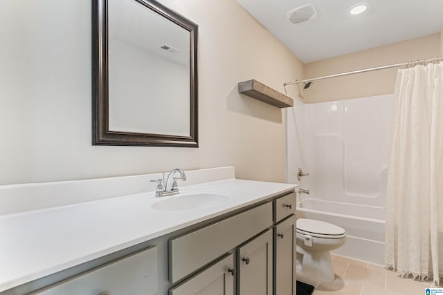 4486 Old Cahaba Pkwy, Helena, AL 35080 - full bathroom featuring vanity, shower / bath combo, tile patterned floors, and recessed lighting