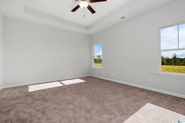 150 Sanie Cove Ln, Margaret, AL 35120 - empty room with carpet flooring, a ceiling fan, and a tray ceiling