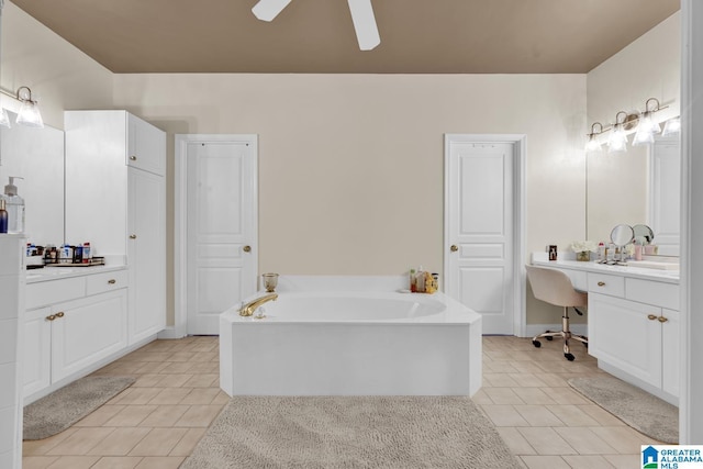 5557 Lakes Edge Dr, Hoover, AL 35242 - full bath with tile patterned flooring, a bath, vanity, and ceiling fan