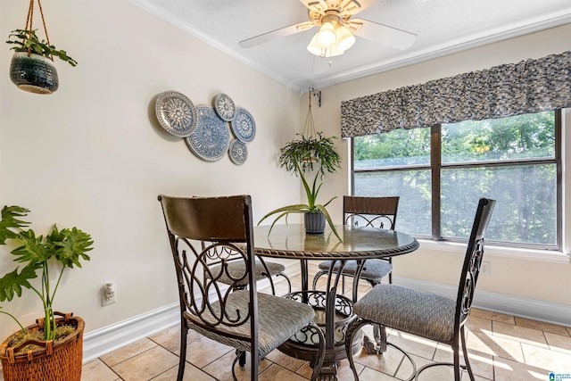 505 Waterside Cir, Mccalla, AL 35111 - dining room featuring ornamental molding, ceiling fan, and light tile patterned flooring