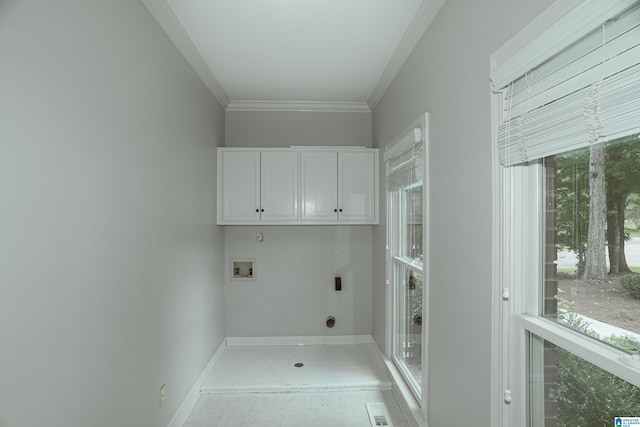 3357 Afton Ln, Birmingham, AL 35242 - washroom with cabinet space, hookup for a washing machine, electric dryer hookup, and ornamental molding