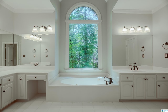 3357 Afton Ln, Birmingham, AL 35242 - bathroom featuring a garden tub, two vanities, and crown molding