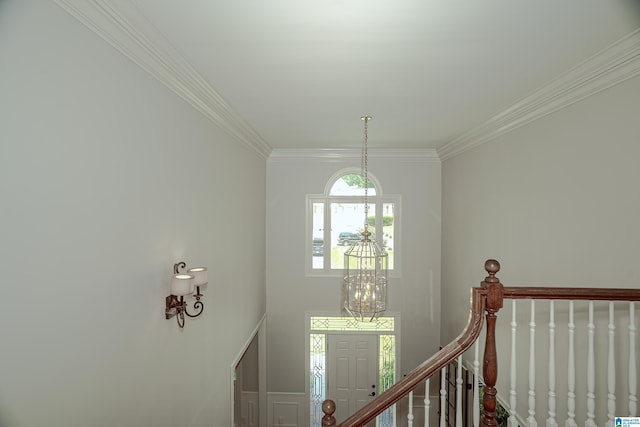 3357 Afton Ln, Birmingham, AL 35242 - stairway with a chandelier and ornamental molding