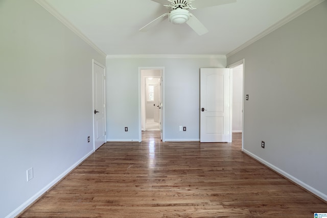 3357 Afton Ln, Birmingham, AL 35242 - unfurnished bedroom featuring ornamental molding, wood finished floors, ensuite bath, and ceiling fan