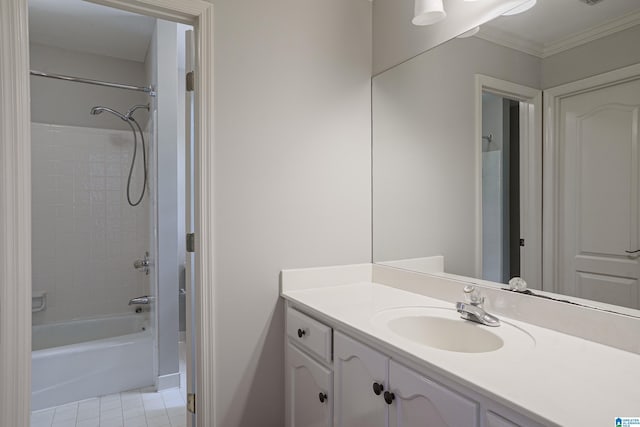 3357 Afton Ln, Birmingham, AL 35242 - full bathroom with vanity, shower / bath combination, tile patterned flooring, and crown molding
