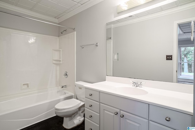 3357 Afton Ln, Birmingham, AL 35242 - full bathroom with vanity, tub / shower combination, ornamental molding, and an ornate ceiling