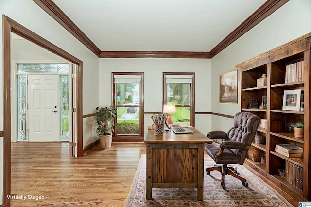 3357 Afton Ln, Birmingham, AL 35242 - home office with light wood finished floors and ornamental molding