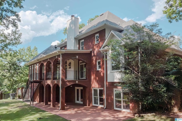 3357 Afton Ln, Birmingham, AL 35242 - back of house featuring a patio, a chimney, roof with shingles, stairway, and french doors
